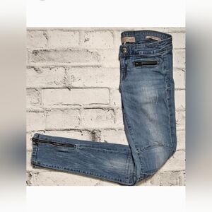 Guess Moto Skinny Jeans Zip Detail Distressed Blue Denim Size 28